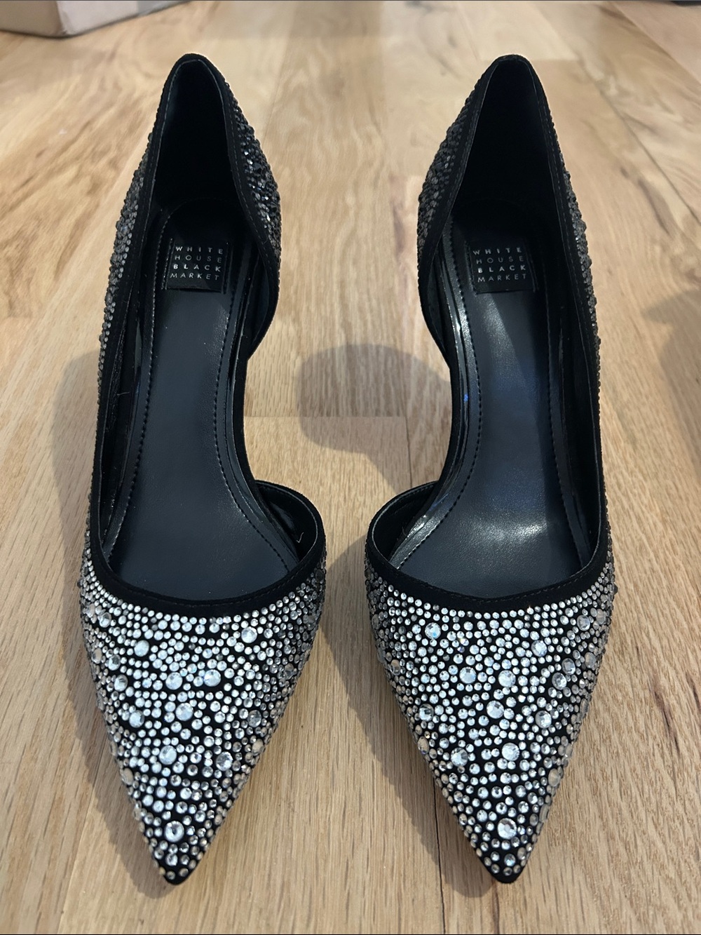 White House Black Market Black Crystal-Embellished Pointed Pumps